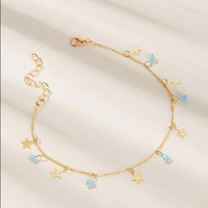Gold star and blue beads ankle bracelet